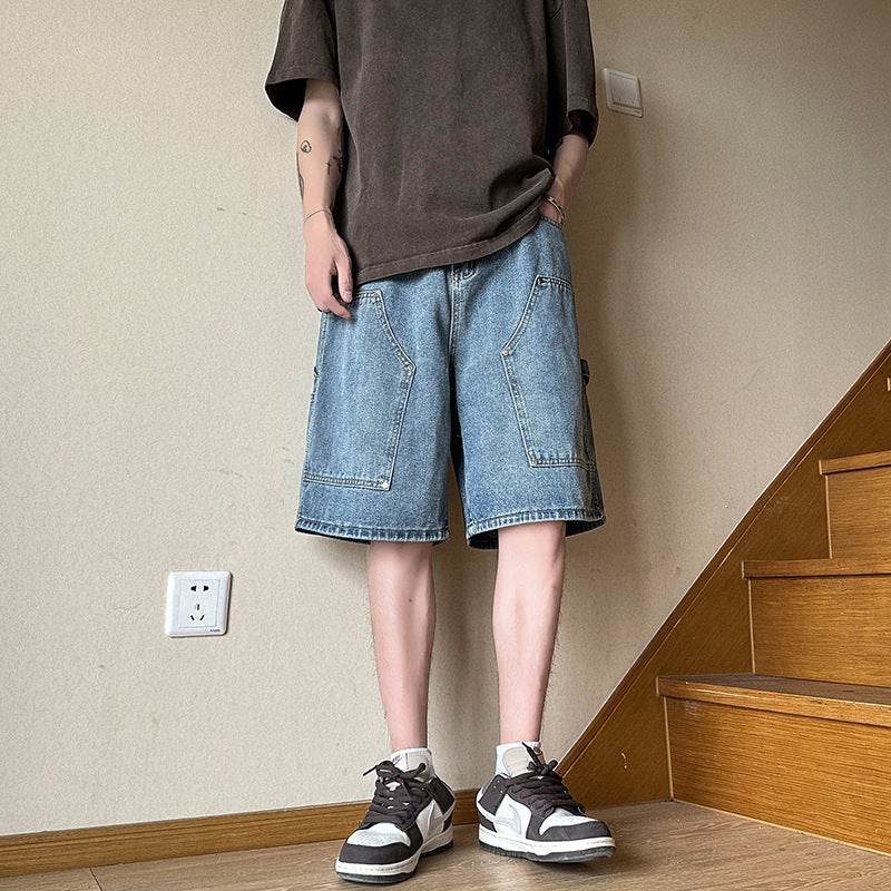 Workwear Denim Shorts Men's Thin Loose Straight Shorts - Mubimart