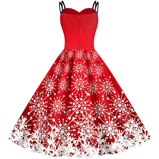 Women's Snowflake Digital Printing Slip Dress - Mubimart