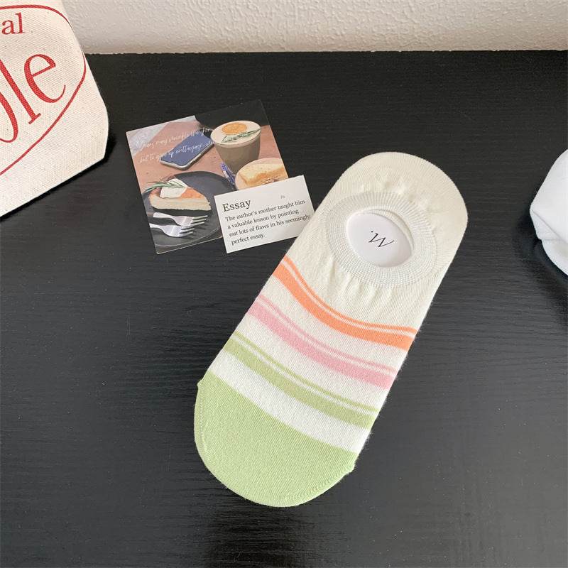 Geometric Pattern Love Stripe Rhombus Women's Low-cut Liners Socks Invisible - Mubimart
