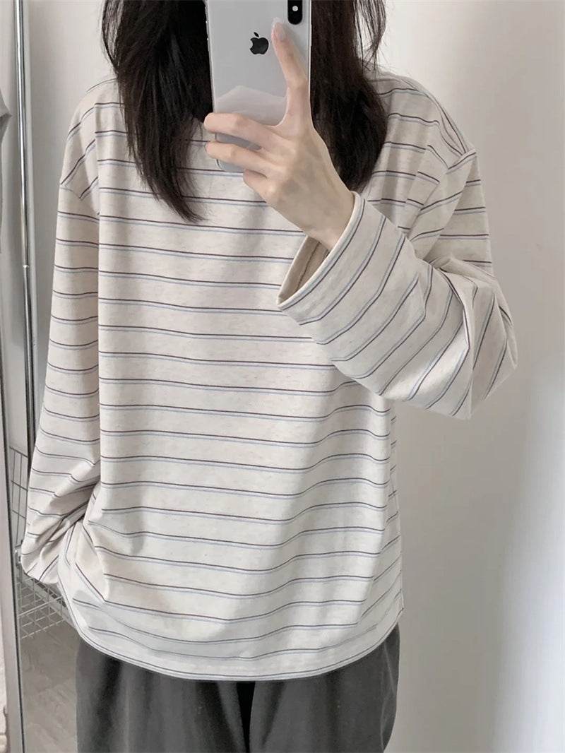 Striped Long-sleeved T-shirt For Women - Mubimart