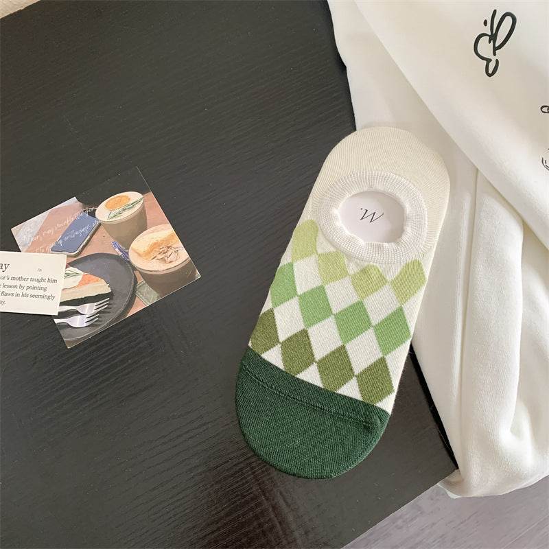 Geometric Pattern Love Stripe Rhombus Women's Low-cut Liners Socks Invisible - Mubimart