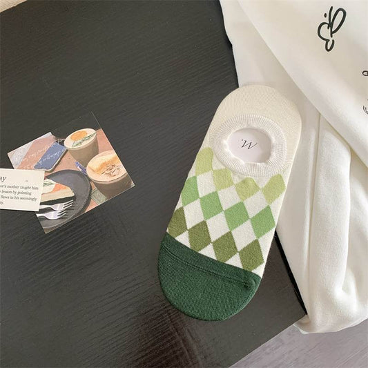 Geometric Pattern Love Stripe Rhombus Women's Low-cut Liners Socks Invisible - Mubimart