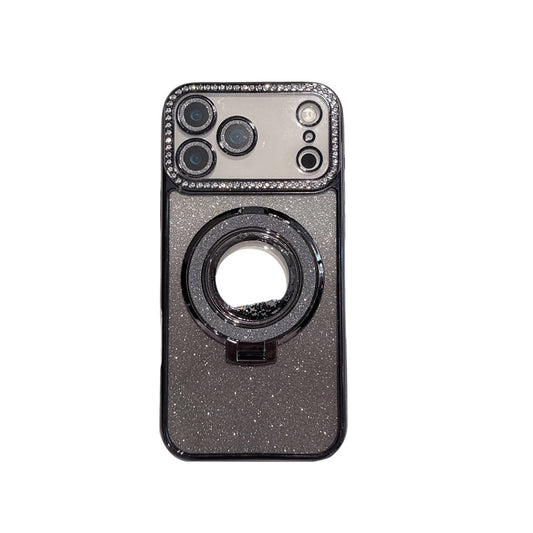 iPhone 17 Diamond Magnetic Quicksand Case with Bracket – Drop-Resistant Protective Cover | Mubimart