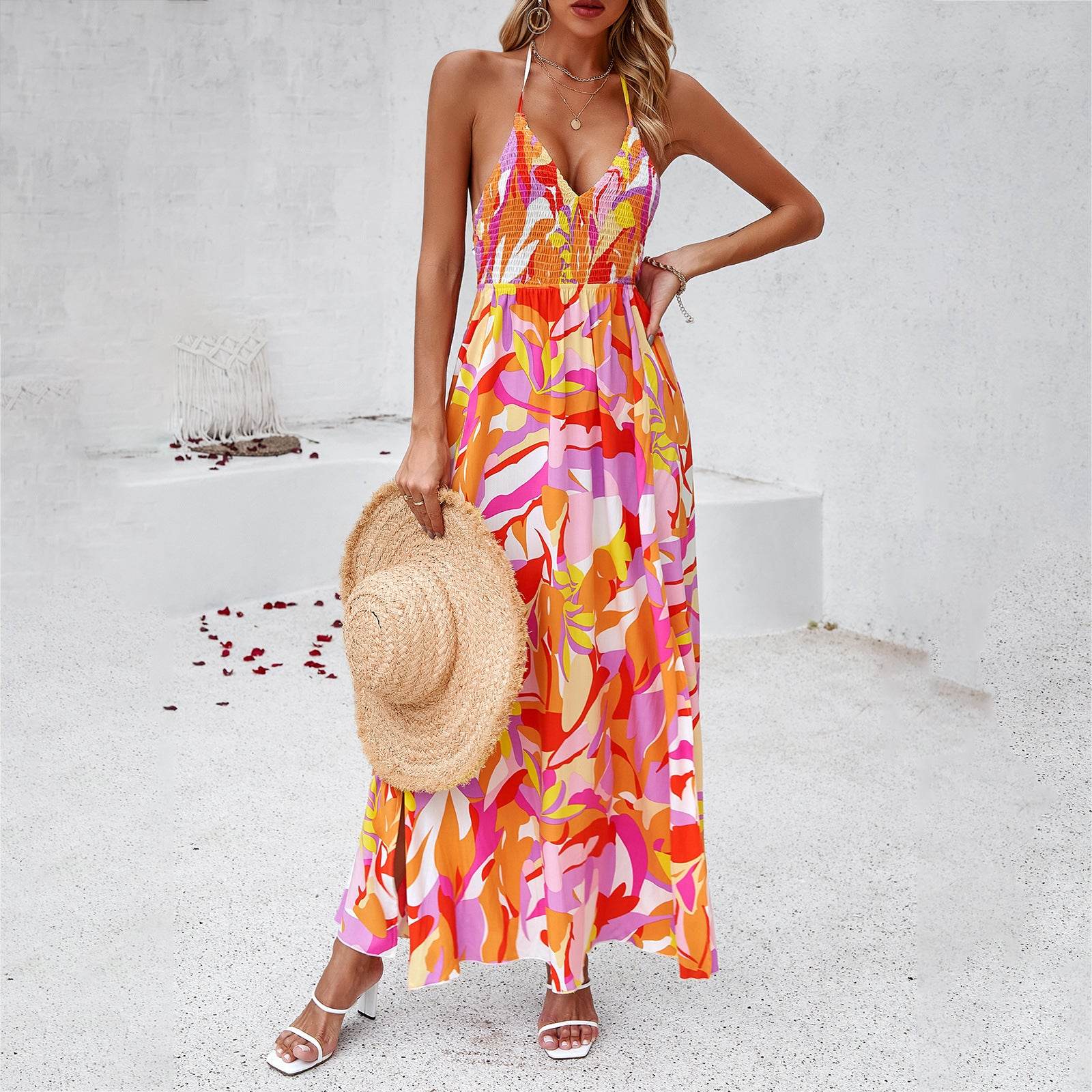 Women's Holiday Printing Slip Dress - Mubimart