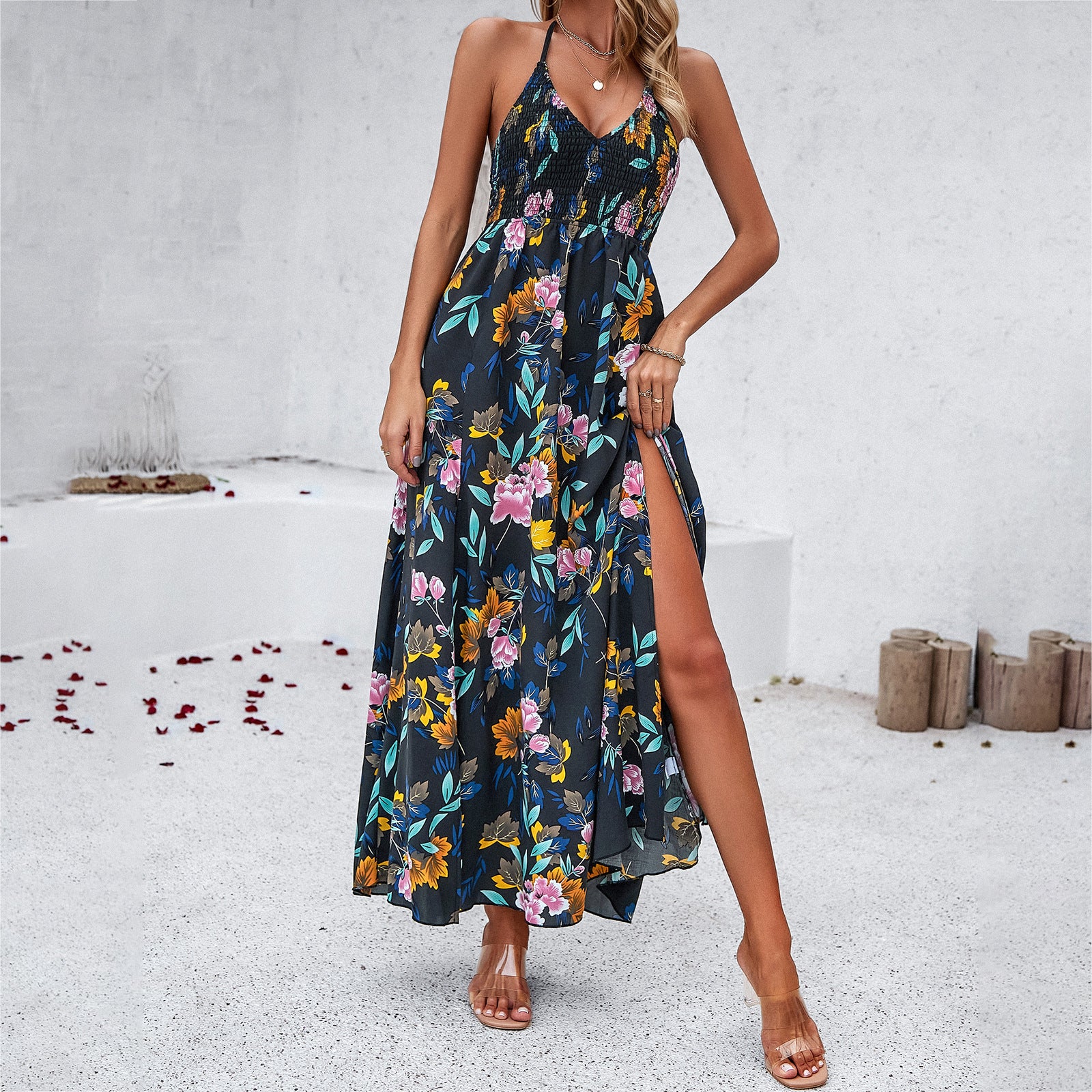 Women's Holiday Printing Slip Dress - Mubimart -  