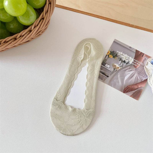 Maple Leaf Shallow Mouth Lace Invisible Terry Bottom Women's Low-cut Liners Socks - Mubimart