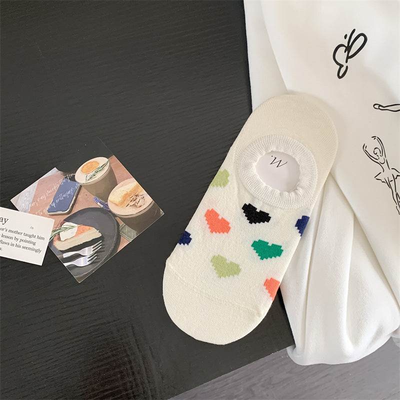 Geometric Pattern Love Stripe Rhombus Women's Low-cut Liners Socks Invisible - Mubimart