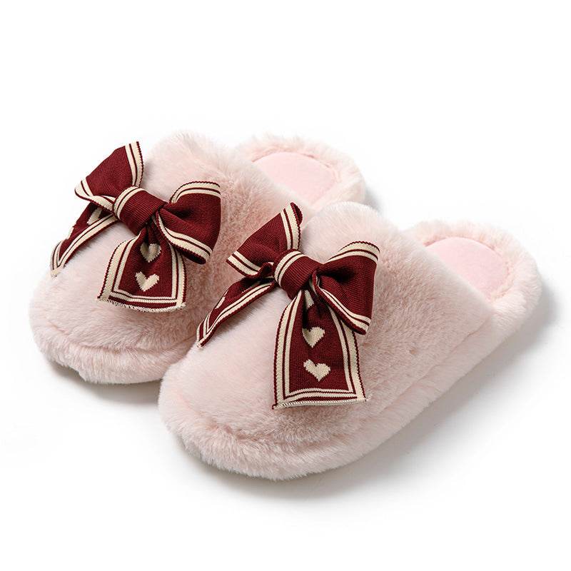 Bowknot Cotton Slippers Home Plush Slippers - Mubimart