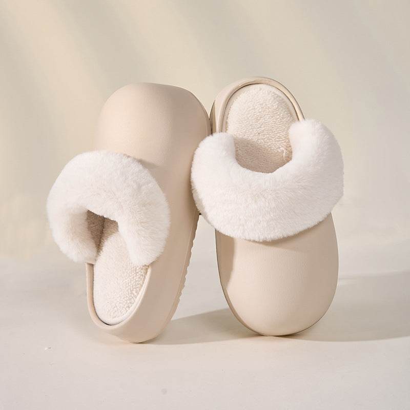 Removable Slippers Winter Waterproof Plush Shoes Household Thick Bottom Detachable Warm Fuzzy Home Slippers Bedroom House Shoes Women - Mubimart