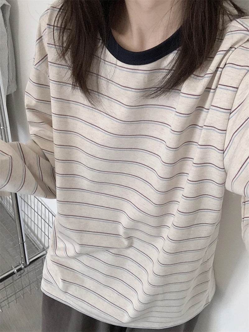 Striped Long-sleeved T-shirt For Women - Mubimart