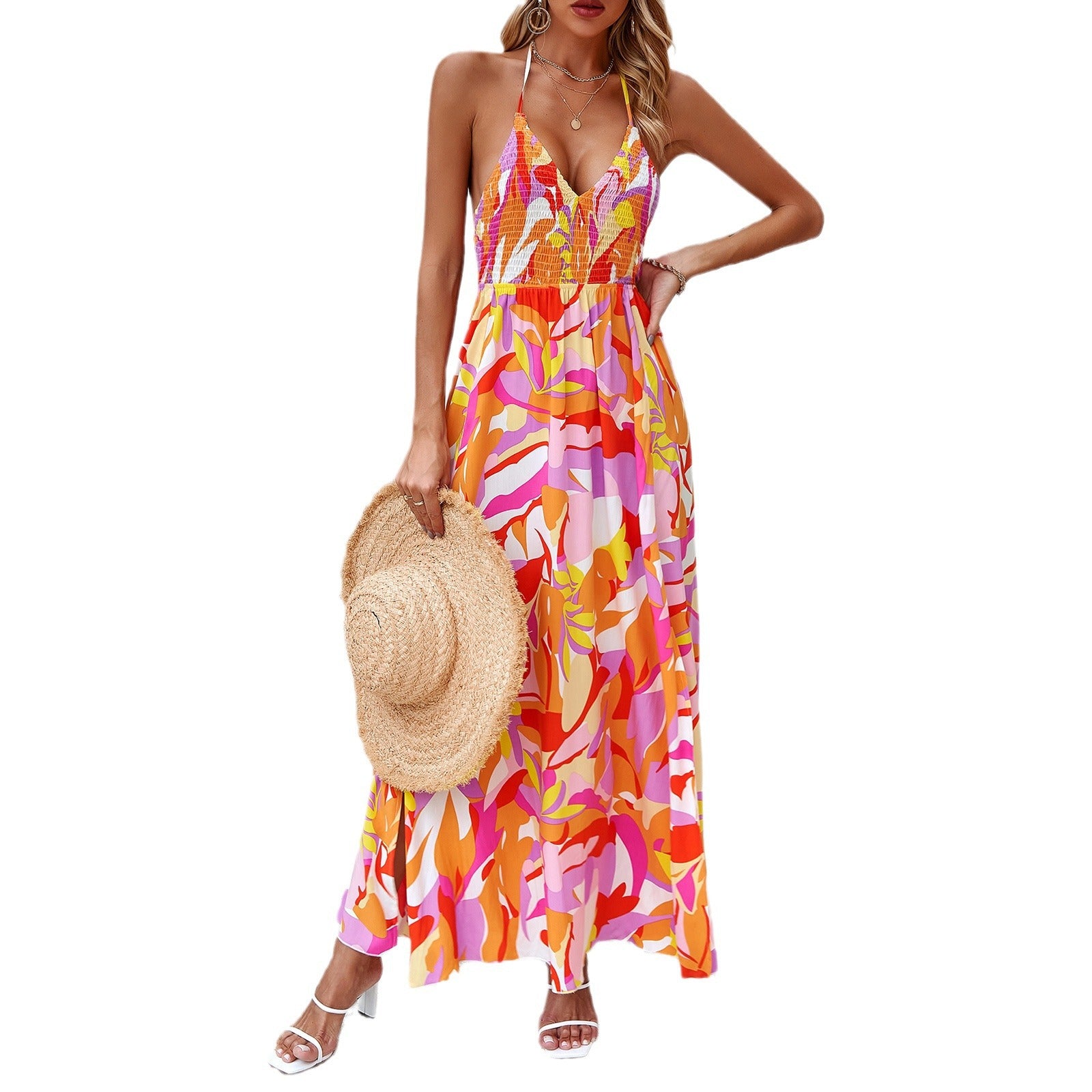 Women's Holiday Printing Slip Dress - Mubimart -  