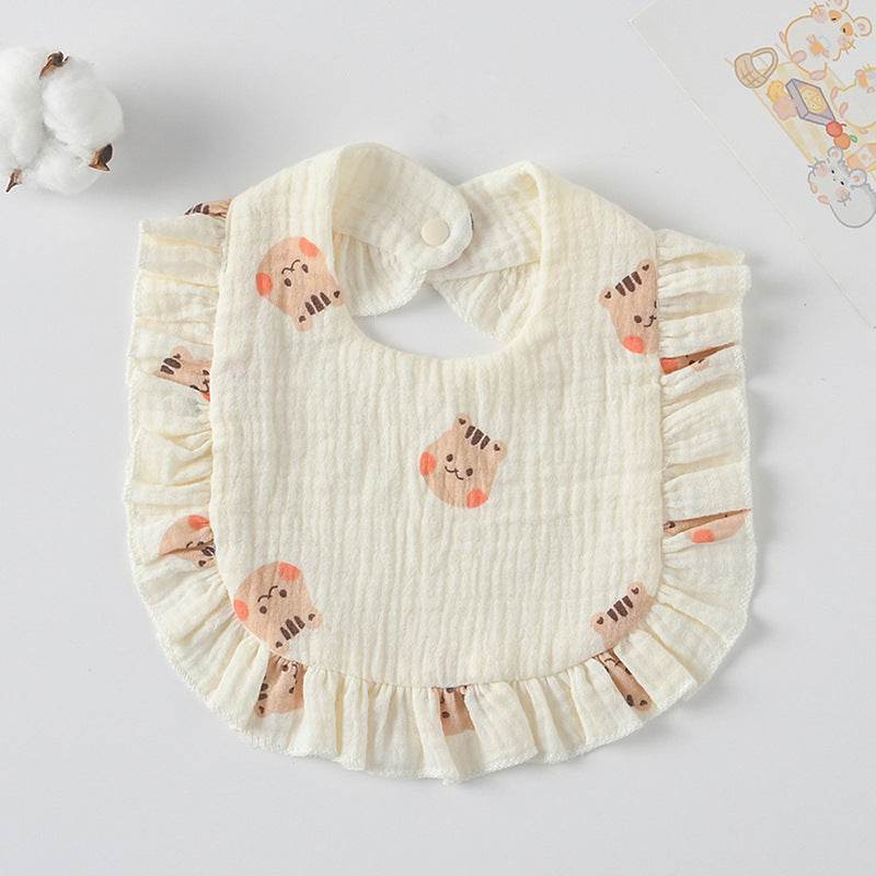 Baby Bib Ruffled Cotton Printed Gauze Lace Bib - Mubimart