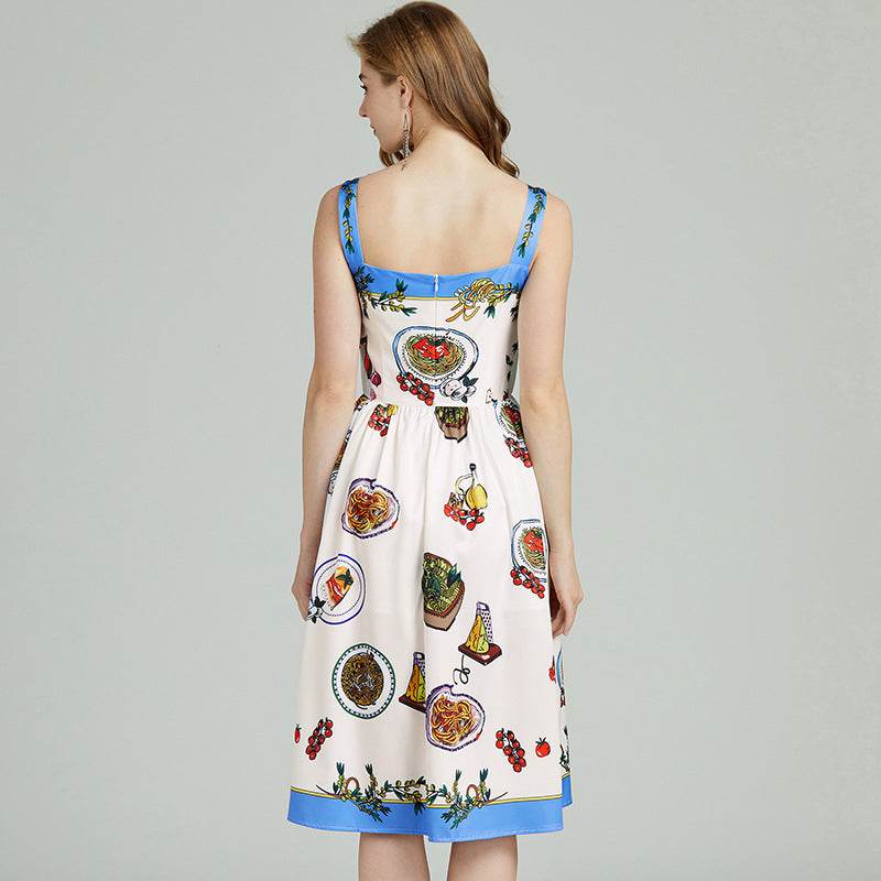 Court Positioning Printing Slip Dress - Mubimart