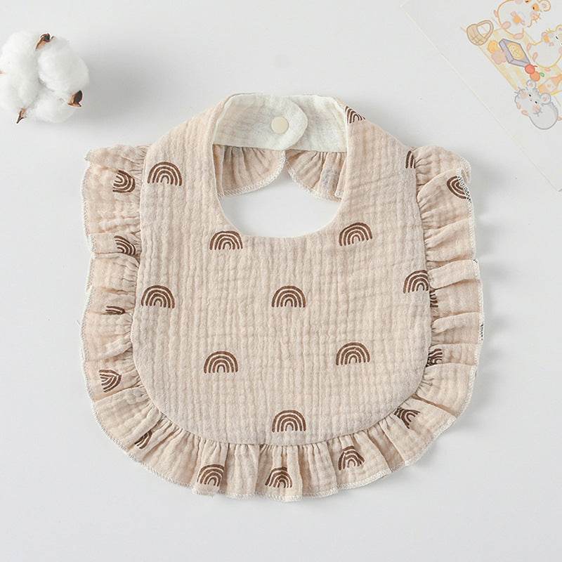 Baby Bib Ruffled Cotton Printed Gauze Lace Bib - Mubimart