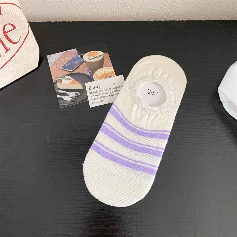 Geometric Pattern Love Stripe Rhombus Women's Low-cut Liners Socks Invisible - Mubimart