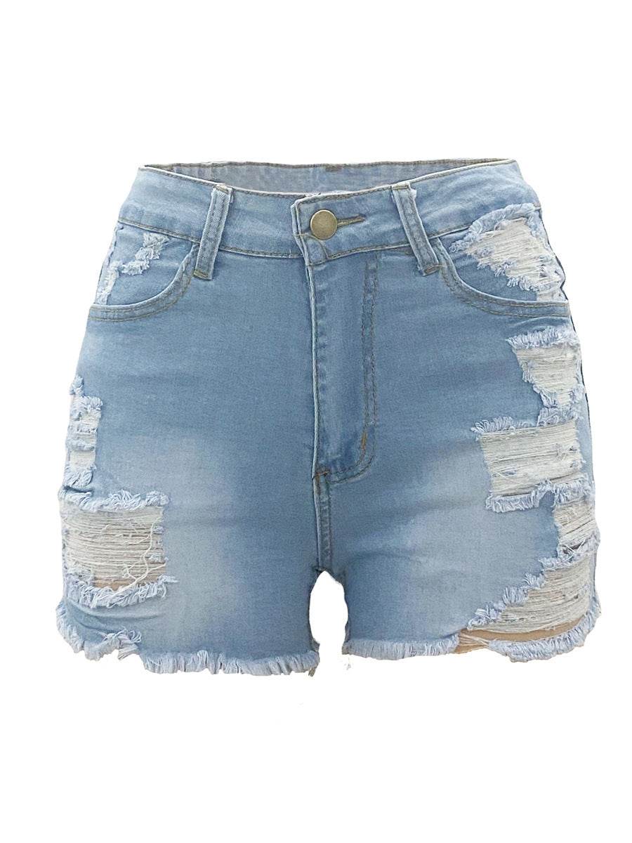 High Elastic Ripped Jeans Denim Shorts For Women - Mubimart