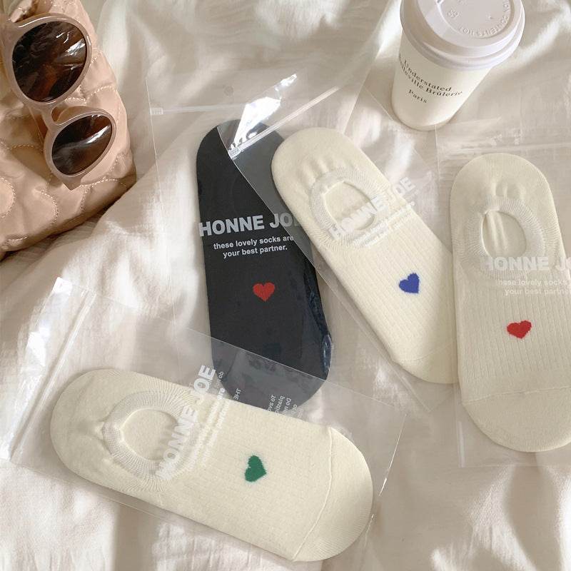 Love Pattern Cotton Women's Low-cut Liners Socks Female Invisible Socks - Mubimart