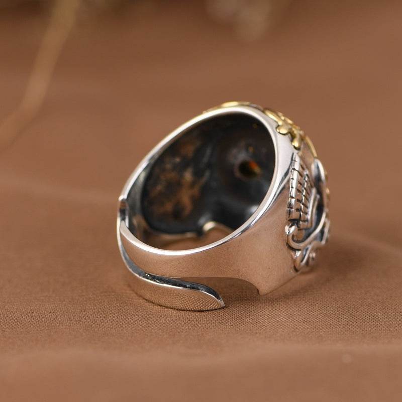 S925 Silver Ring Vintage Craft Open Ring For Men - Mubimart