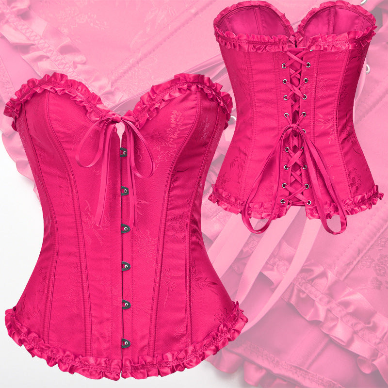 Retro Corset Waist Top Rose Red - Mubimart - Corset top 