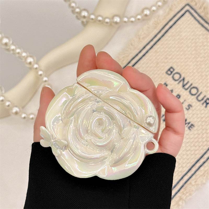 Pearl White Camellia Earphone Case - Mubimart