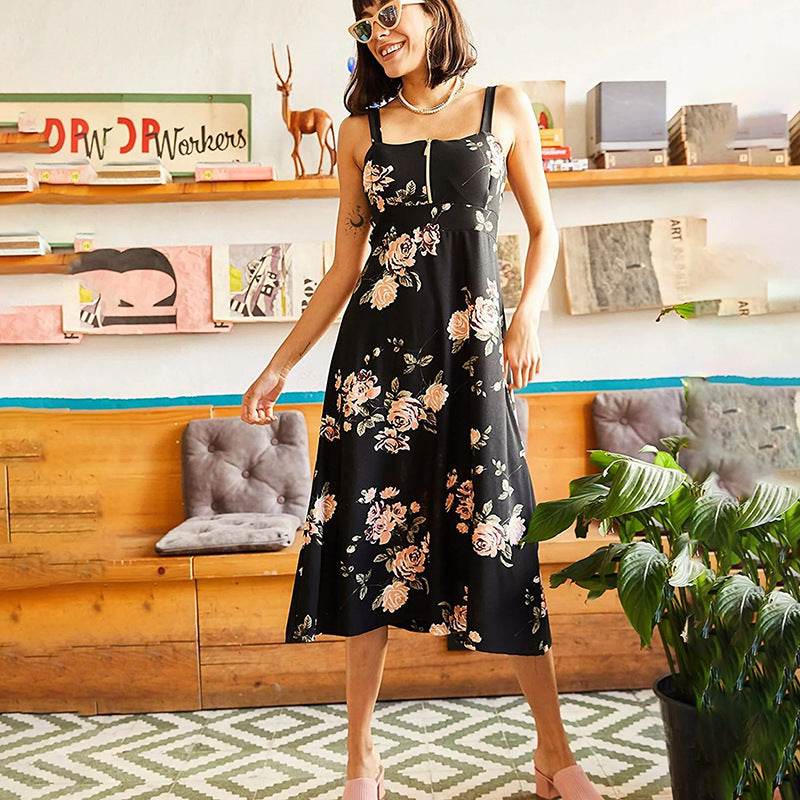 Women's Fashion Bohemian Printing Slip Dress - Mubimart