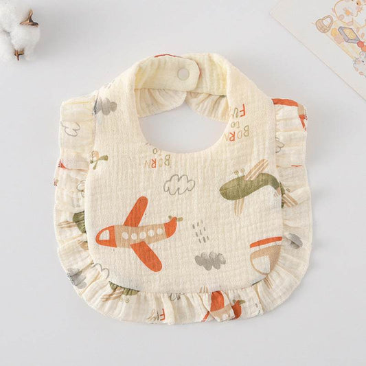 Baby Bib Ruffled Cotton Printed Gauze Lace Bib - Mubimart