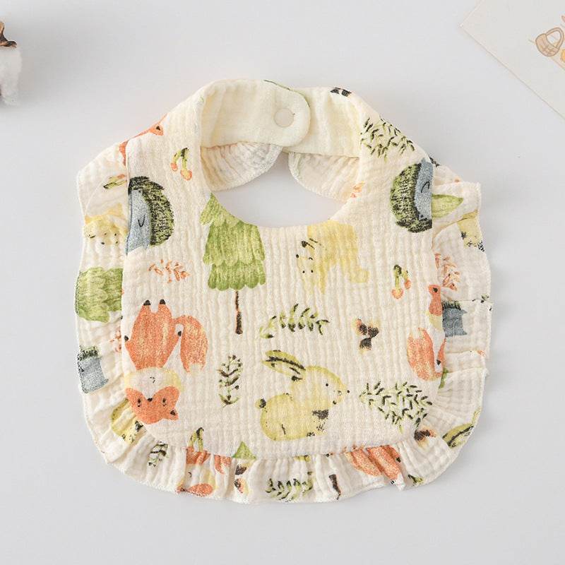Baby Bib Ruffled Cotton Printed Gauze Lace Bib - Mubimart