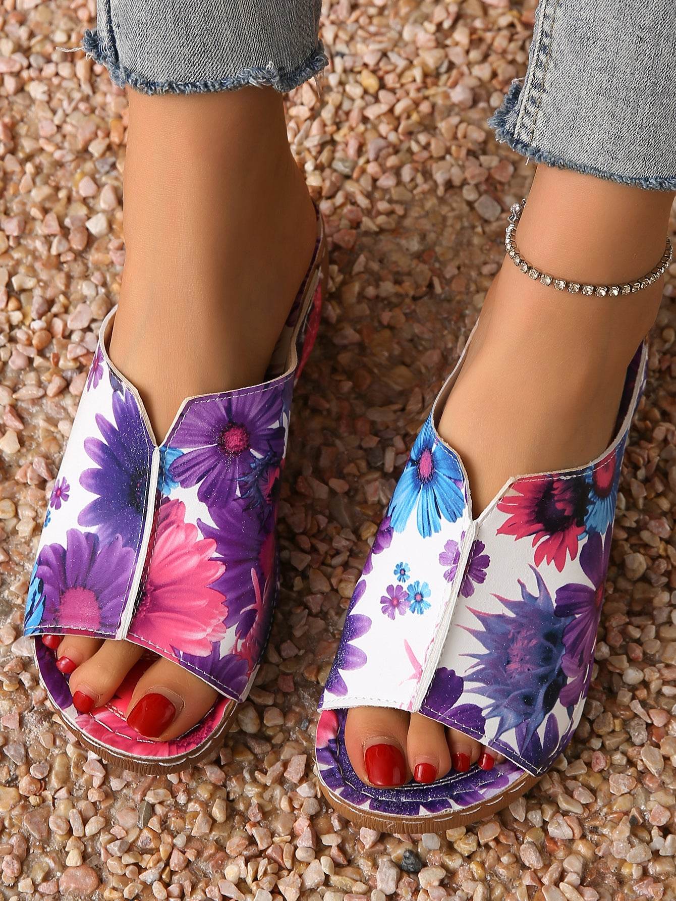 Peep Toe Wedge Fashion Simple Slip-on Fashion Sandal Slippers - Mubimart
