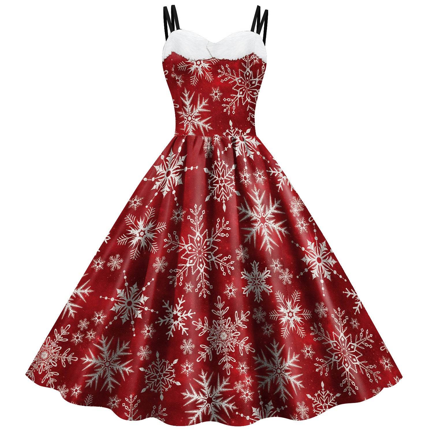 Women's Snowflake Digital Printing Slip Dress - Mubimart