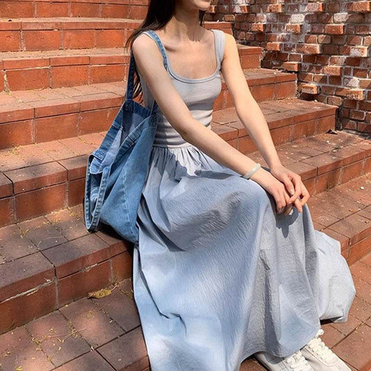 Stitching Sleeveless Camisole Dress - Mubimart