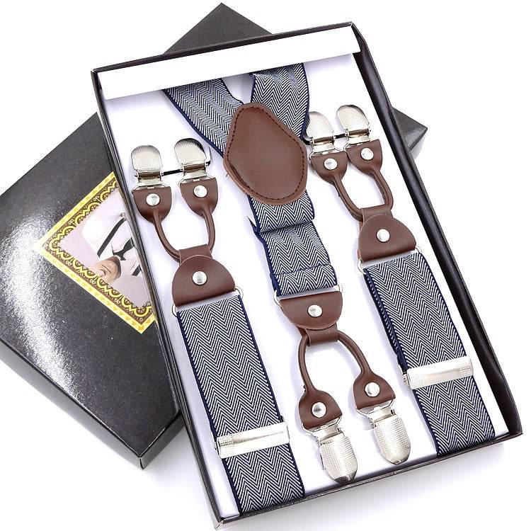 Men's Six Clip Suspenders Jacquard Suspenders - Mubimart