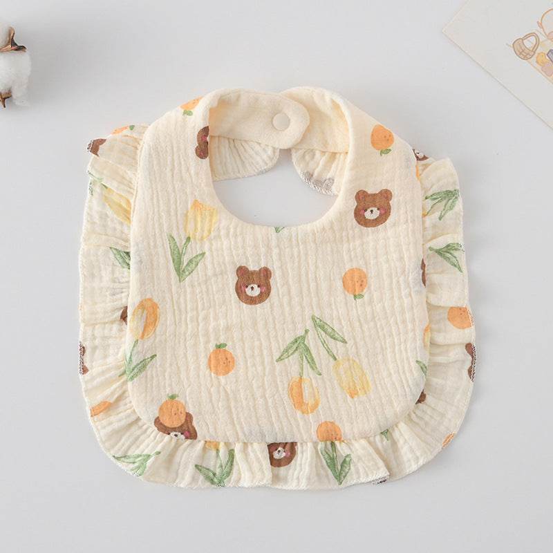 Baby Bib Ruffled Cotton Printed Gauze Lace Bib - Mubimart