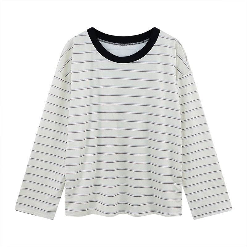 Striped Long-sleeved T-shirt For Women - Mubimart