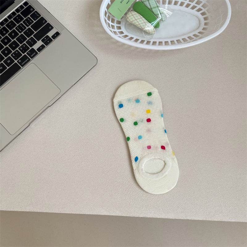 Women's Colored Polka Dot Cotton Low Cut Socks - Mubimart