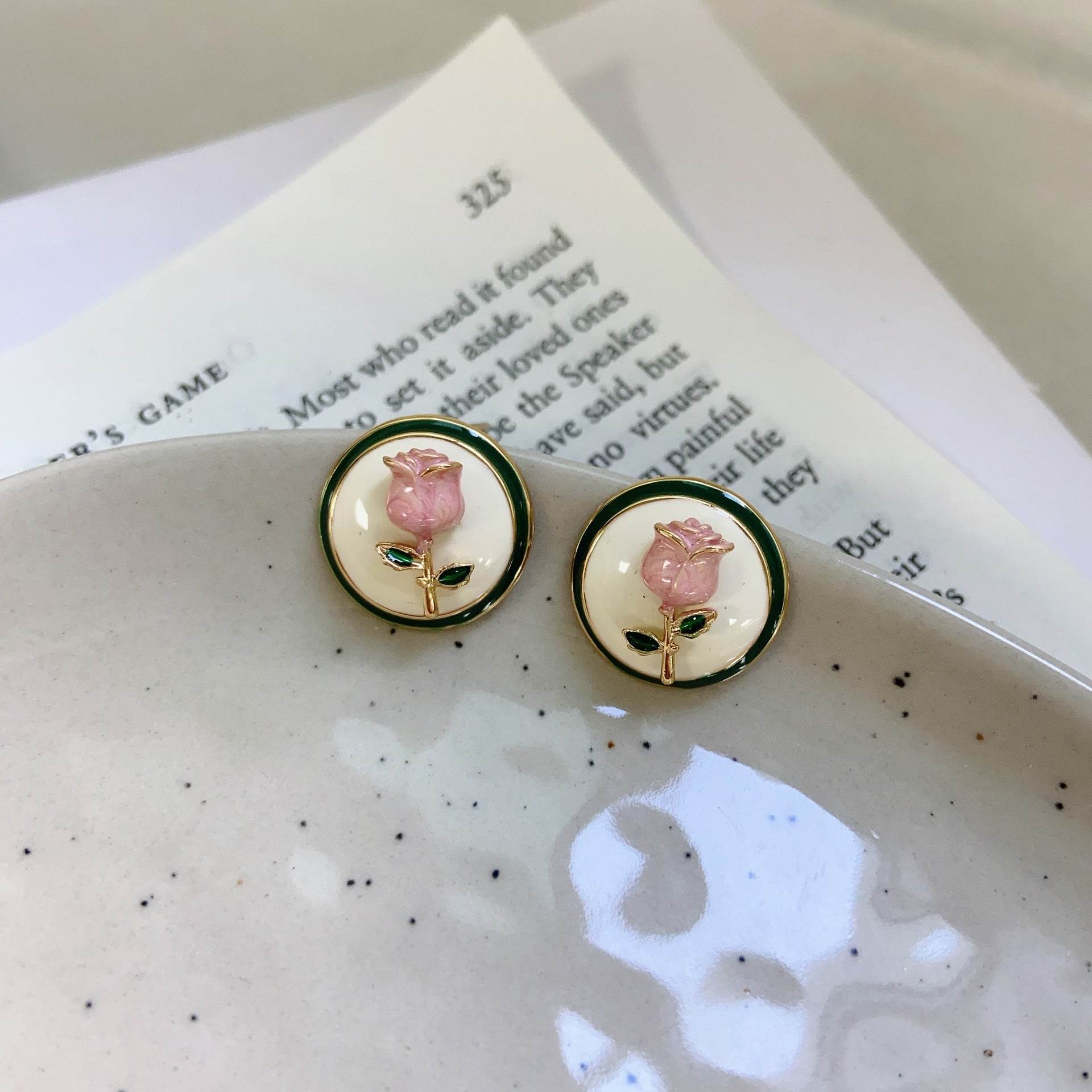 Vintage Rose Stud Earrings For Women Trendy Earrings - Mubimart