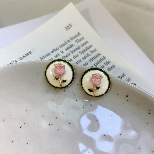 Vintage Rose Stud Earrings For Women Trendy Earrings - Mubimart