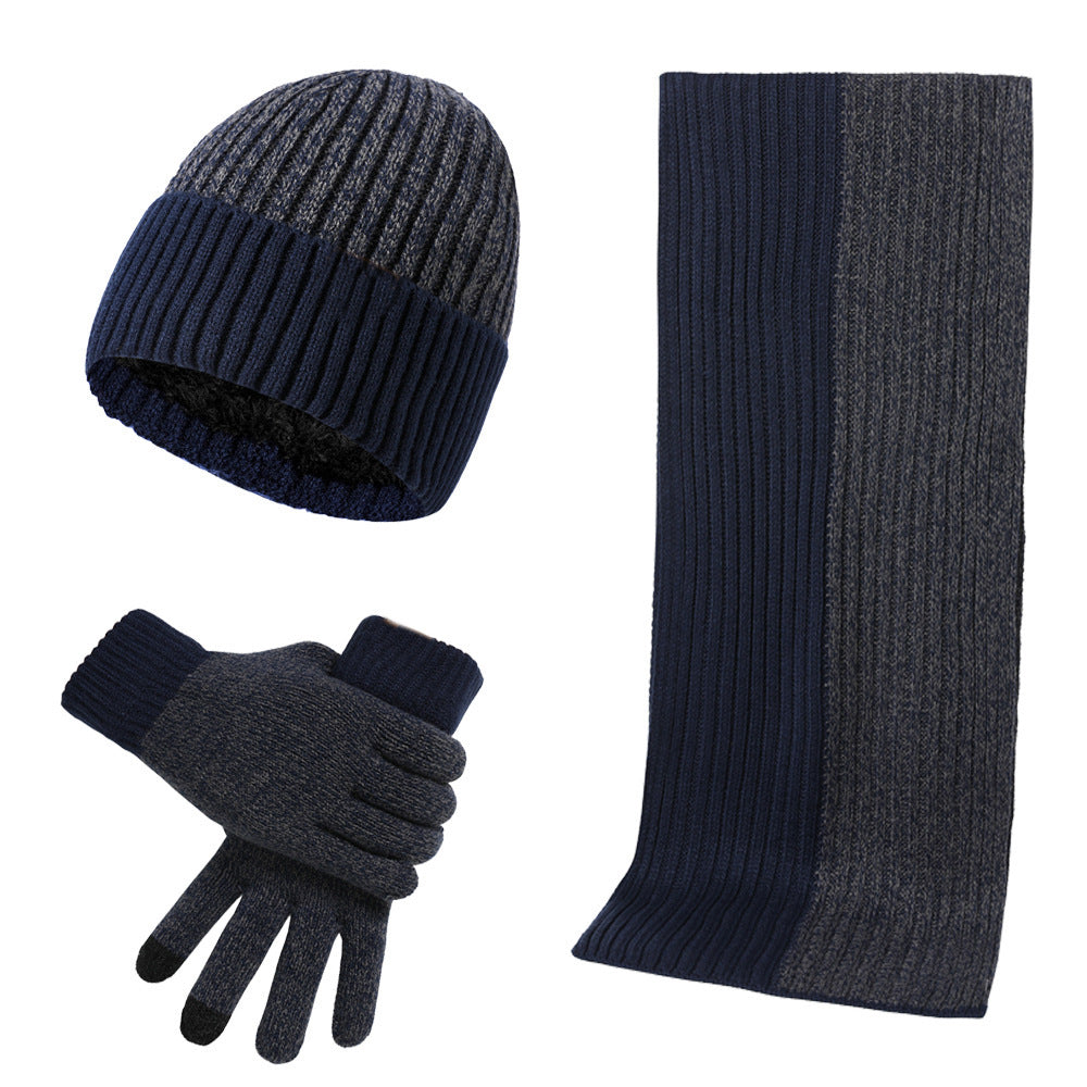 Warm Hat Scarf Gloves Knitted Plus Fluff Winter Men