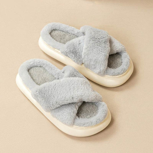 Fashion Cross Fluffy Slippers Women - Mubimart