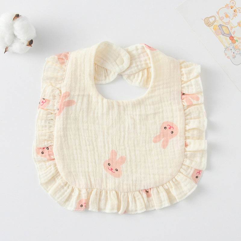 Baby Bib Ruffled Cotton Printed Gauze Lace Bib - Mubimart