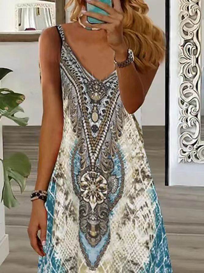 Slim Feather Positioning Printing Slip Dress - Mubimart