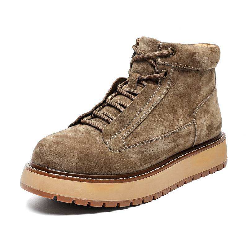 Genuine Leather Casual Platform Worker Boot British Retro Ankle Boots - Mubimart