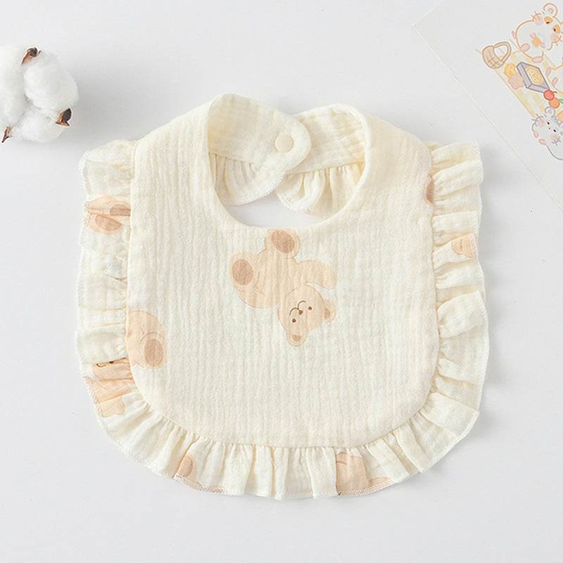 Baby Bib Ruffled Cotton Printed Gauze Lace Bib - Mubimart