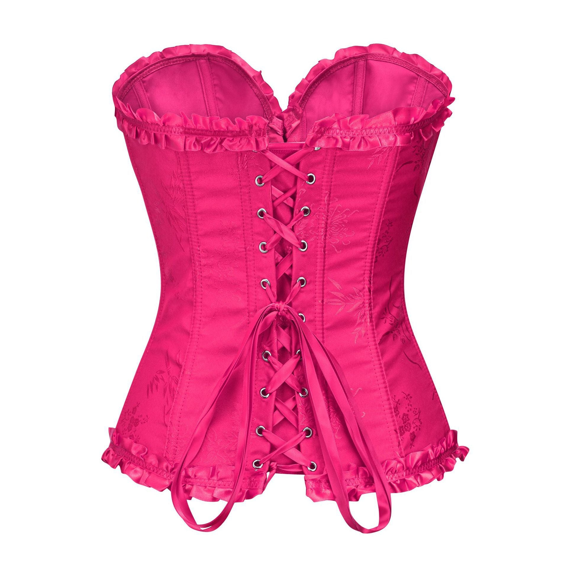 Retro Corset Waist Top Rose Red - Mubimart -  