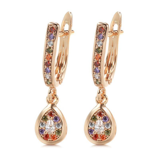Stud Earrings For Women Rose Gold Stud Earrings Simple Colorful Zircon - Mubimart