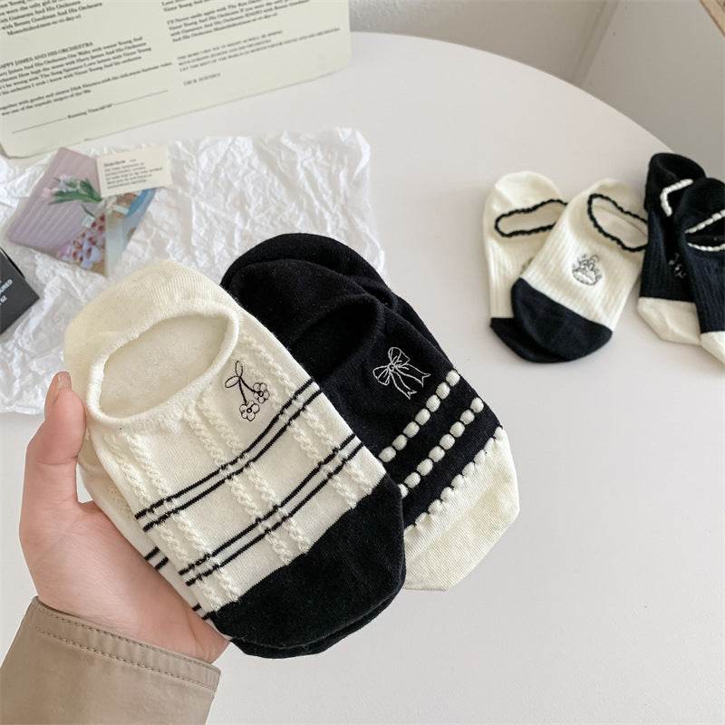Black And White Cute Bubble Mouth Women's Low-cut Liners Socks Invisible - Mubimart