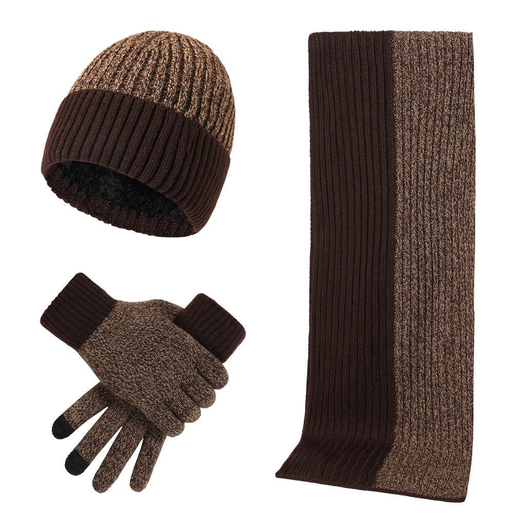 Warm Hat Scarf Gloves Knitted Plus Fluff Winter Men - Mubimart