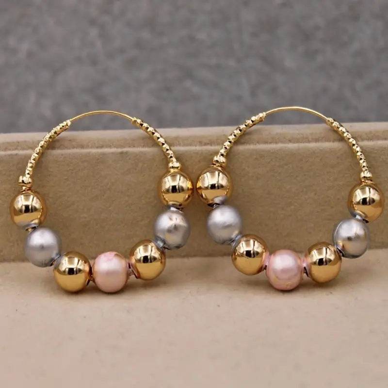Creative Color Round Beads Hoop Earrings Women - Mubimart