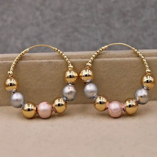 Creative Color Round Beads Hoop Earrings Women - Mubimart