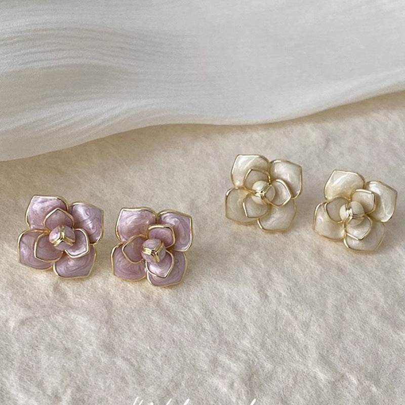 Flower Pearl Stud Earrings Women - Mubimart