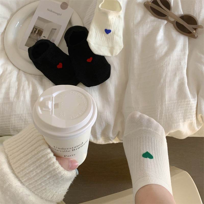 Love Pattern Cotton Women's Low-cut Liners Socks Female Invisible Socks - Mubimart